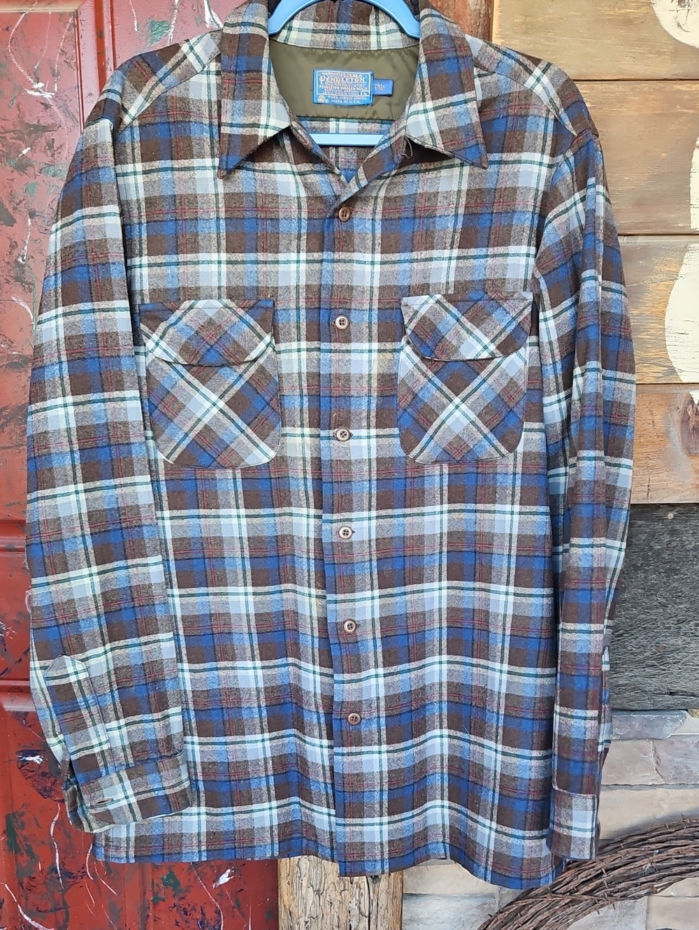 Pendleton Brown, Blue & Cream Plaid Button-Up Shirt